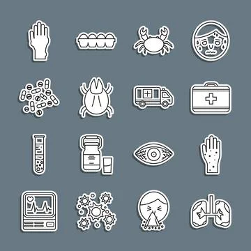 Set line Lungs, Hand with psoriasis or eczema, First aid kit, Crab, Parasite イラスト素材