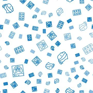 Set line Lungs x-ray, Toothache and Pills in blister pack on seamless pattern イラスト素材