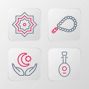 Set line Lute, Star and crescent, Rosary beads religion and Octagonal star .. Stock Illustration
