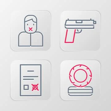 Set line Lying burning tires, Poll document, Pistol or gun and Censor and 스톡 일러스트