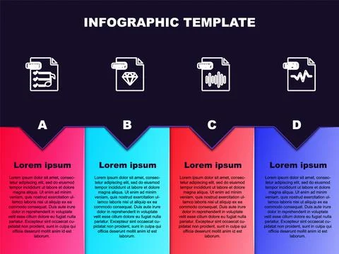 Set line M3U file document, RUBY, WAV and MP3. Business infographic template Illustrazione stock