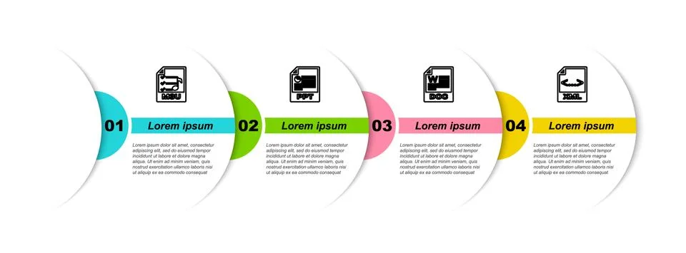 Set line M3U file document, PPT, DOC and XML. Business infographic template Illustrazione stock