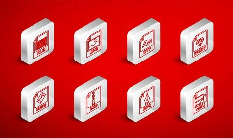 Set line M3U file document, JPG, OTF, RUBY, EPS, XLS, ZIP and MSG icon. Vector Stock Illustration