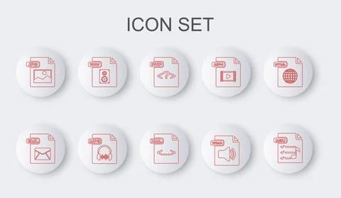 Set line M3U file document, EML, PHP, WMA, JPG, WAV, MP3 and XML icon. Vector 스톡 일러스트