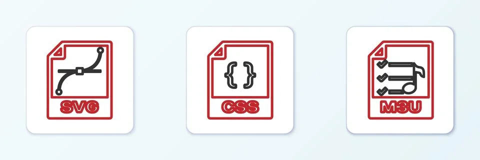 Set line M3U file document, SVG and CSS icon. Vector Stock Illustration
