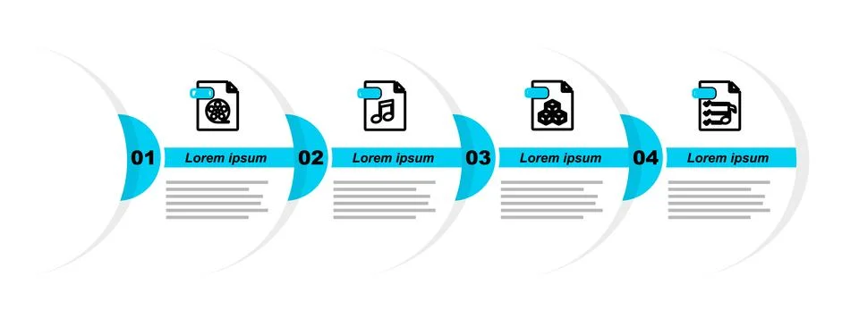 Set line M3U file document, 3DS, WAV and AVI icon. Vector 库存插图