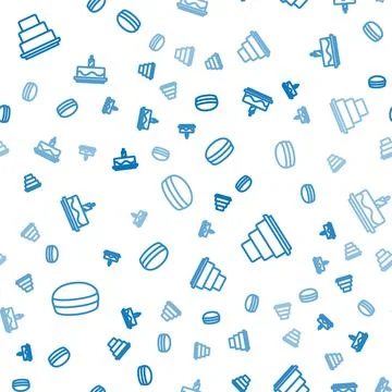 Set line Macaron cookie, Cake and with burning candles on seamless pattern 스톡 일러스트