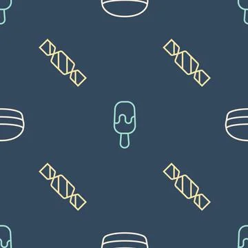 Set line Macaron cookie, Candy and Ice cream on seamless pattern. Vector 스톡 일러스트