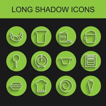 Set line Macaron cookie, Chef hat, Croissant, Roll bun with cinnamon, Pastry bag Stock Illustration