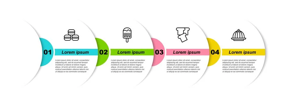Set line Macaron cookie, Ice cream, Bread toast and Pudding custard. Business Illustrazione stock