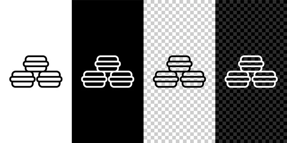 Set line Macaron cookie icon isolated on black and white background. Macaroon Stock Illustration