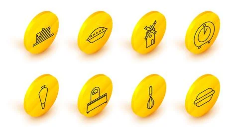 Set line Macaron cookie, Kitchen whisk, Scales, Pastry bag for decorate cakes Stock Illustration