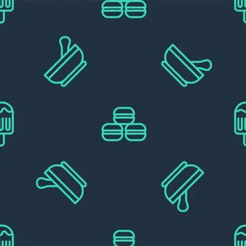 Set line Macaron cookie, Mortar and pestle and Ice cream on seamless pattern 스톡 일러스트