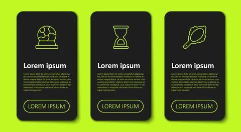 Set line Magic ball, Old hourglass and hand mirror. Business infographic Ilustração Stock