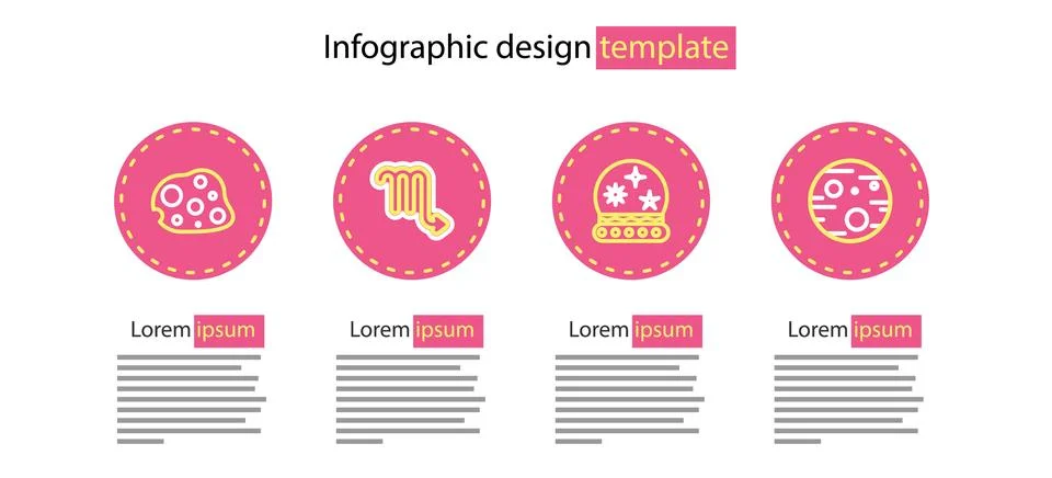 Set line Magic ball, Planet Mars, Scorpio zodiac and Asteroid icon. Vector Stock Illustration