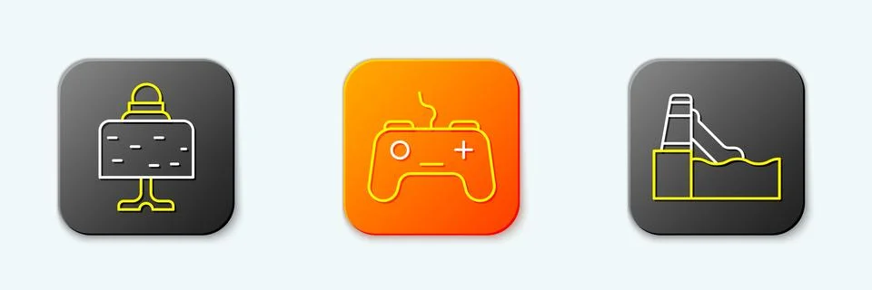 Set line Magic ball on table, Gamepad and Water slide icon. Vector Stock Illustration