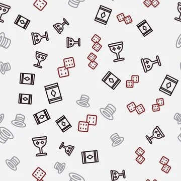 Set line Magic carpet, Medieval goblet, hat and Game dice on seamless pattern Stock Illustration