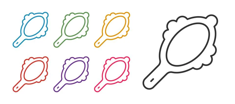 Set line Magic hand mirror icon isolated on white background. Set icons color Stock Illustration