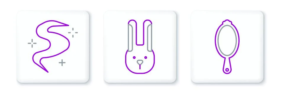 Set line Magic hand mirror, fog smoke and Rabbit with ears icon. Vector Stock Illustration