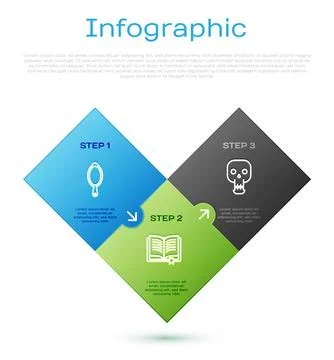 Set line Magic hand mirror, Skull and Ancient magic book. Business infographi Stock Illustration