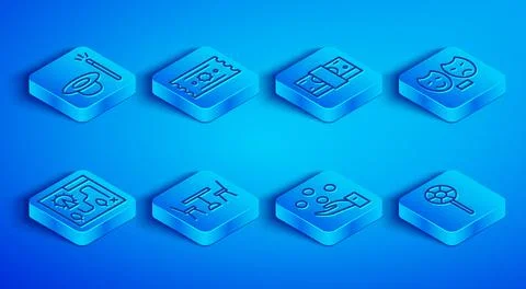 Set line Magic hat and wand, Ticket, Stacks paper money cash, Picnic table .. Stock Illustration