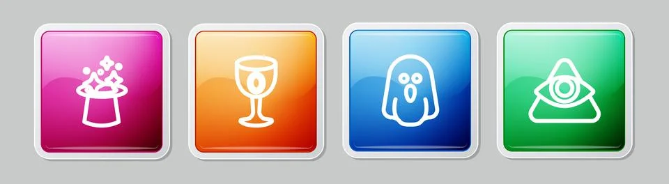 Set line Magic hat, Medieval goblet, Ghost and All-seeing eye of God. Colorful Ilustração Stock