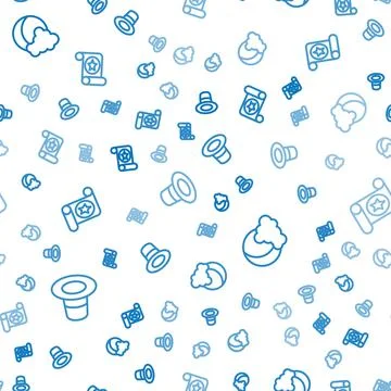 Set line Magic hat, Moon and stars and scroll on seamless pattern. Vector Stock Illustration