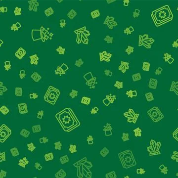 Set line Magic hat, Tarot cards and stone on seamless pattern. Vector イラスト素材