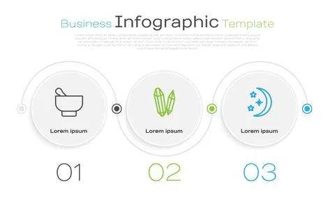 Set line Magic mortar and pestle, stone and Moon stars. Business infographic Ilustração Stock