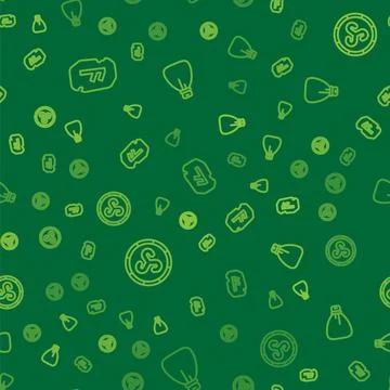 Set line Magic rune, Shield viking and Old money bag on seamless pattern. Vector イラスト素材