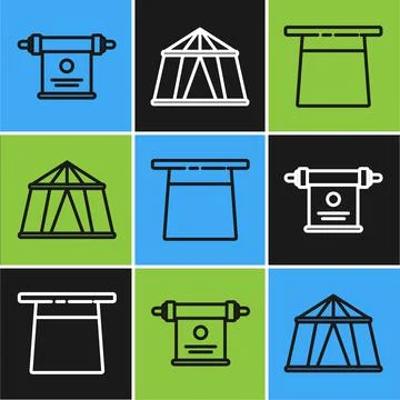 Set line Magic scroll, Magician hat and Circus tent icon. Vector イラスト素材