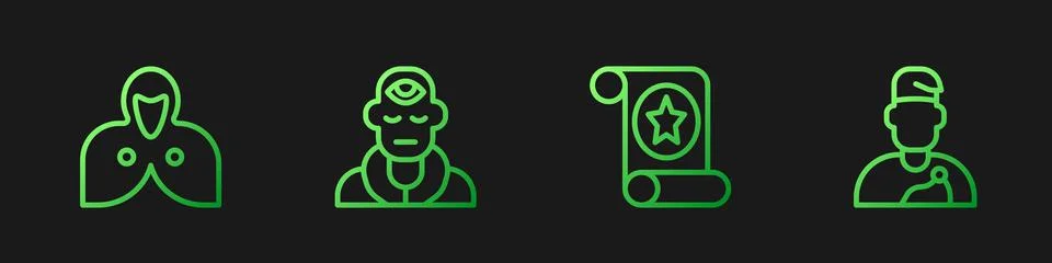 Set line Magic scroll, Mantle, cloak, cape, Wizard warlock and . Gradient color Ilustración de archivo