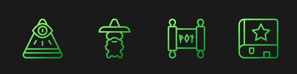 Set line Magic scroll, Masons, Wizard warlock and Ancient magic book. Gradient Stock-Illustration