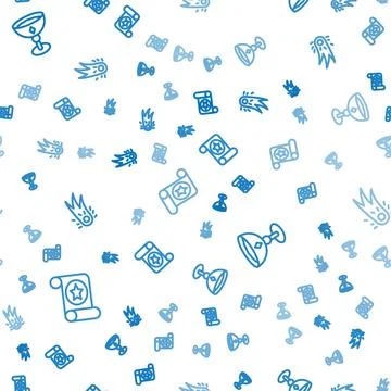 Set line Magic scroll, Medieval goblet and Fireball on seamless pattern. Vector Stock Illustration
