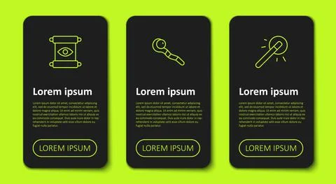 Set line Magic scroll, staff and wand. Business infographic template. Vector Illustrazione stock