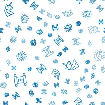 Set line Magic scroll, Unicorn and ball on seamless pattern. Vector Stock Illustration