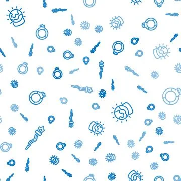 Set line Magic staff, ball and stone ring with gem on seamless pattern. Vector Stock Illustration