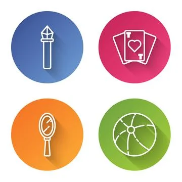 Set line Magic staff, Playing cards, Magic hand mirror and Beach ball. Colo.. Stock Illustration