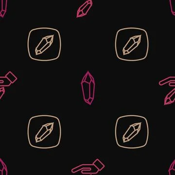 Set line Magic stone, and on seamless pattern. Vector Stock Illustration
