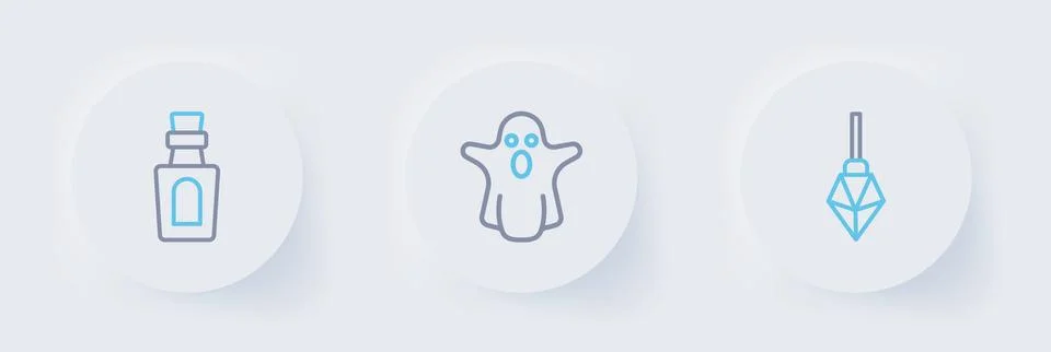 Set line Magic stone, Ghost and Bottle with potion icon. Vector Illustrazione stock