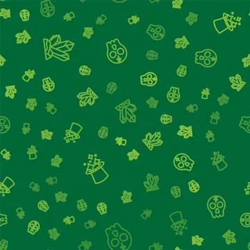 Set line Magic stone, hat and Skull on seamless pattern. Vector Stock Illustration