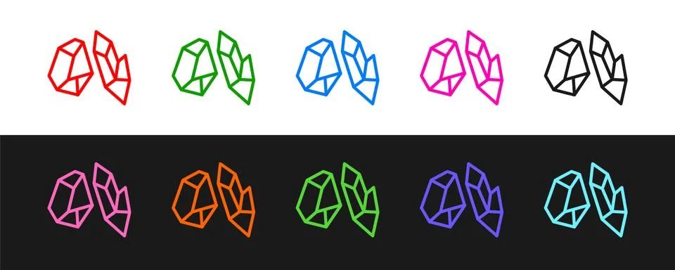 Set line Magic stone icon isolated on black and white background. Fantasy Stock Illustration