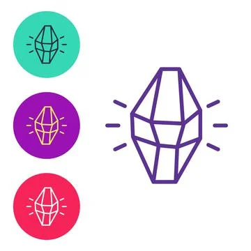 Set line Magic stone icon isolated on white background. Fantasy crystal. Jewelry Stock Illustration