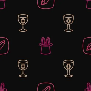 Set line Magic stone, Medieval goblet and Magician hat and rabbit ears on s.. Stock Illustration