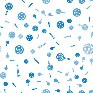Set line Magic wand, and Pentagram in circle on seamless pattern. Vector Stock Illustration