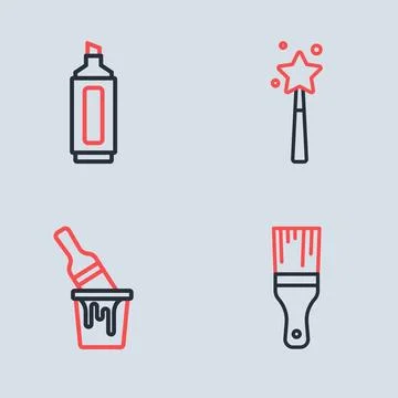 Set line Magic wand, Paint bucket with brush,  and Marker pen icon. Vector Stock Illustration