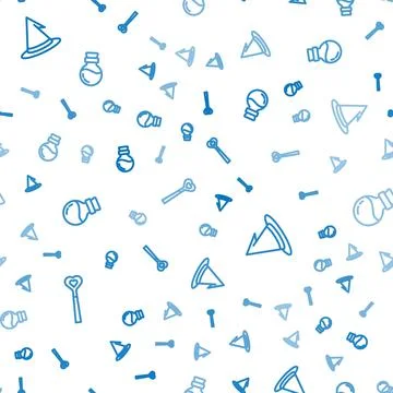Set line Magic wand, Witch hat and Bottle with potion on seamless pattern Stock Illustration