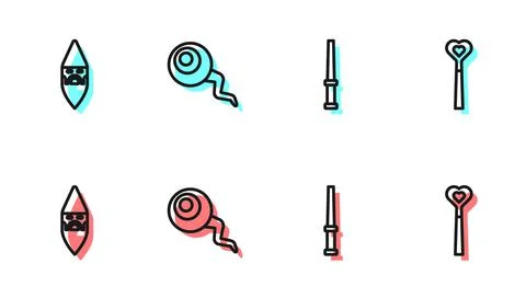 Set line Magic wand, Wizard warlock, Eye and icon. Vector Stock-Illustration