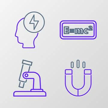 Set line Magnet, Microscope, Equation solution and Head and electric symbol.. 스톡 일러스트