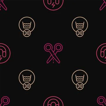 Set line Magnet, Temperature wash and Scissors with cut line on seamless pattern イラスト素材